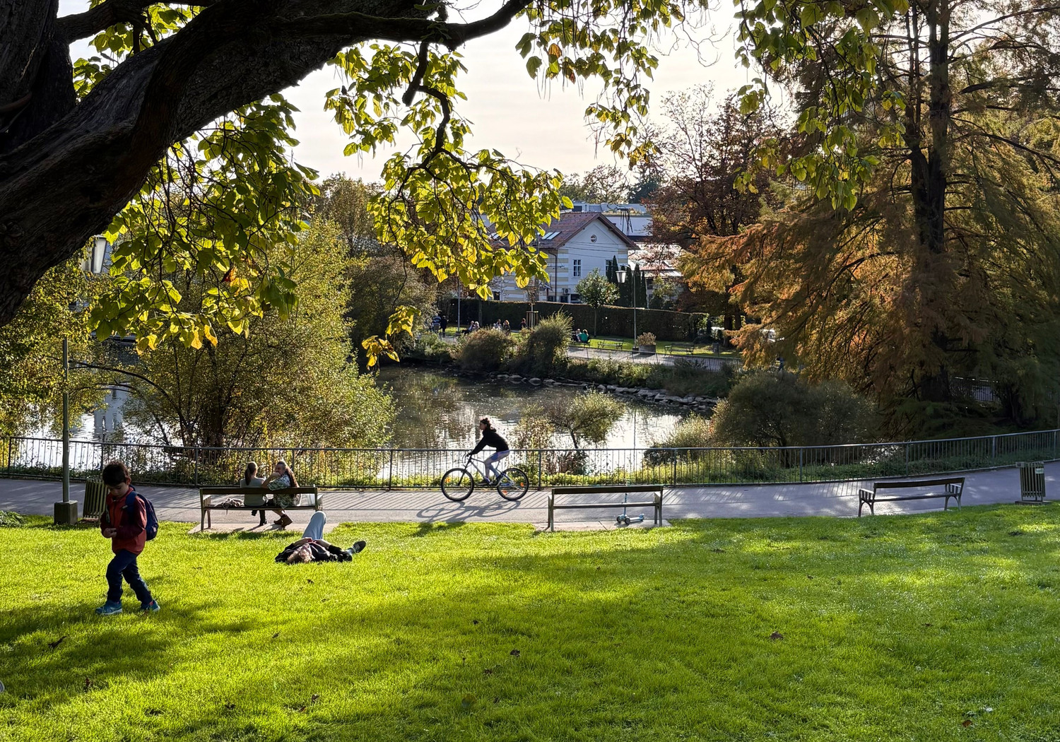 Grüner Stadtpark in Graz mit Wohnumfeld, Wegen und alltäglicher Nutzung